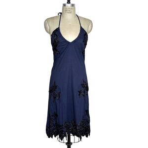 munthe plus simonsen Halter Black & Blue Cotton Dress Size Small